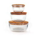 Eco friendly 350ml 720ml 1240ml glass salad bowls fruit bowl set bowls with airtight bamboo lid